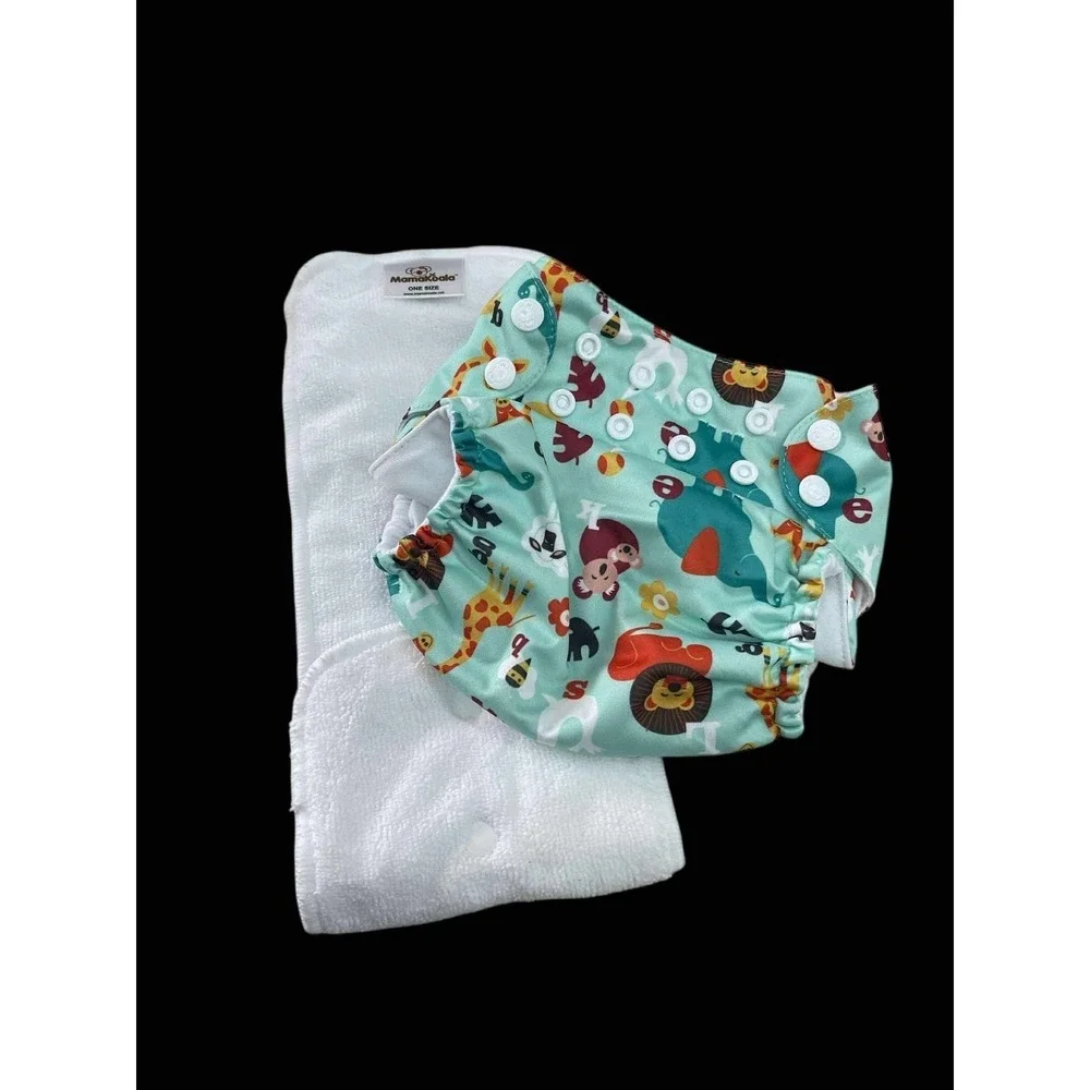 Mama Koala One Size Cloth Diaper Zoo Animal Alphabet Print +Insert Reusable Baby